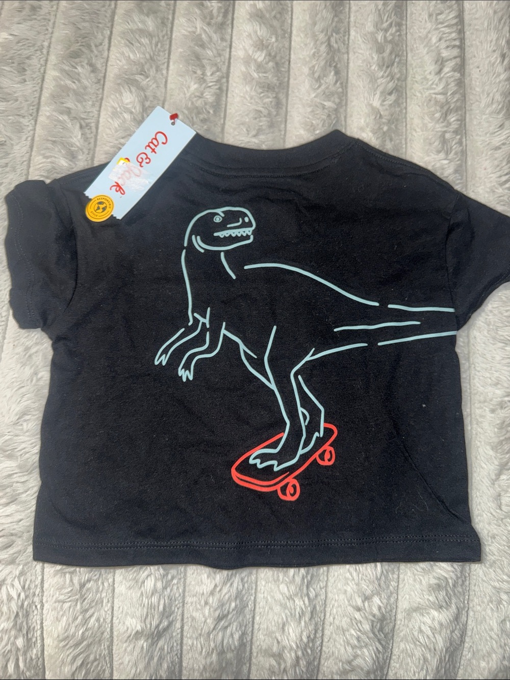 Cat & Jack Black Short Sleeve Baby Tee with Subtle Patch Detail Dinasour - Picture 4 of 4